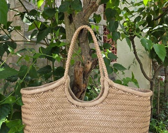 Handgewebte Echtleder Damen Hobo Tasche - MONALISA - BEIGE