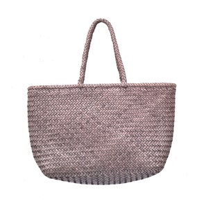 ALTICA Genuine Leather Hand Woven Crosshatch textured Ladies Tote Bag DIACROSS Light Grey image 1
