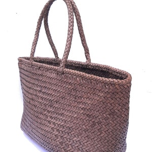 ALTICA Genuine Leather Hand Woven Crosshatch textured Ladies Tote Bag DIACROSS Light Grey image 3