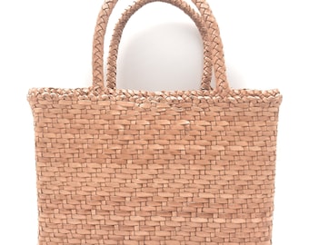 ALTICA Genuine Leather Hand Woven Bamboo Style Ladies Tote Bag - TAMORA