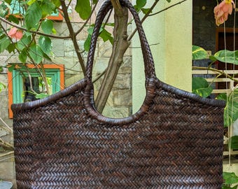 Handwoven Genuine Leather Ladies Hobo Bag - Monalisa - Espresso