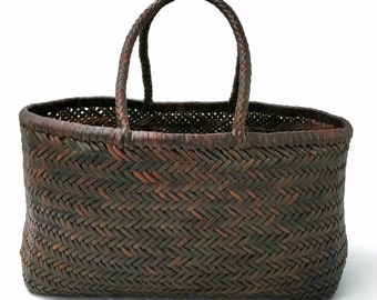 ALTICA Genuine Leather Hand Woven Triple Jump Bamboo Style Ladies Tote Bag - CINDRELLA - Dark Brown