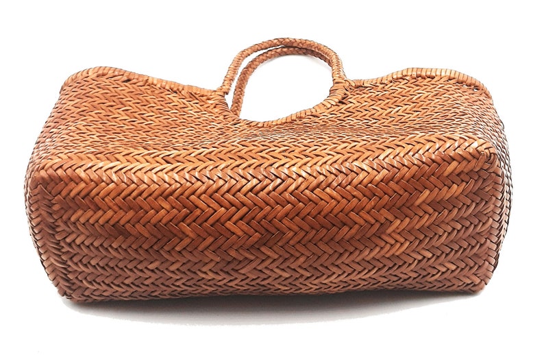 TAN MONALISA ALTICA Genuine Leather Hand Woven Triple Jump Bamboo Style Ladies Hobo Bag Big Size