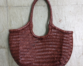 Handwoven Genuine Leather Ladies Hobo Bag - MONALISA - Terracota