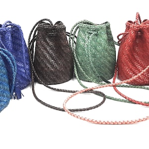 ALTICA Genuine Leather Hand Woven Cross Body Mini Bucket Bag - MINOLA