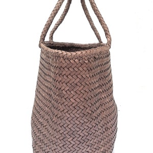 ALTICA Genuine Leather Hand Woven Crosshatch textured Ladies Tote Bag DIACROSS Light Grey image 4