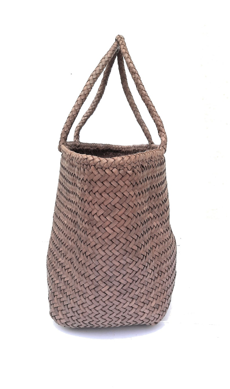 ALTICA Genuine Leather Hand Woven Crosshatch textured Ladies Tote Bag DIACROSS Light Grey image 4