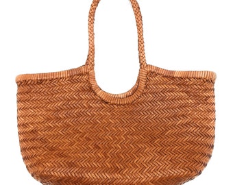 ALTICA Genuine Leather Hand Woven Triple Jump Bamboo Style Ladies Hobo Bag - MONALISA - TAN