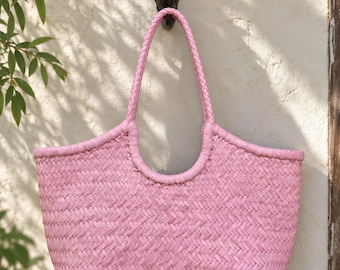Genuine Leather Handwoven Hobo Bag - MONALISA - Cherry Blossom Pink