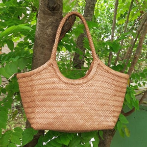 ALTICA Genuine Leather Hand Woven Bamboo Style Ladies Tote Bag MONALISA image 3