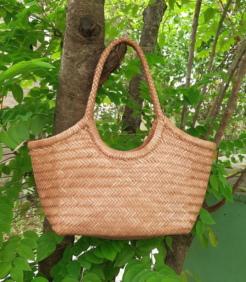 ALTICA Genuine Leather Hand Woven Bamboo Style Ladies Tote Bag MONALISA image 3