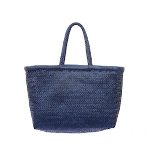 ALTICA Echtleder Handgewebte Triple Jump Bambus Style Damen Tragetasche - CINDRELLA (Navy Blue)