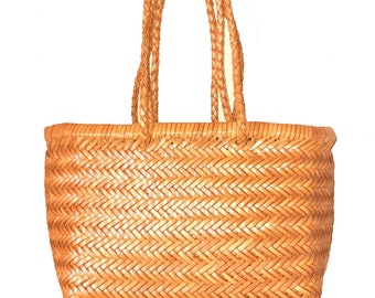 ALTICA Genuine Leather Hand Woven Triple Jump Bamboo Style Ladies Tote Bag (CINDRELLA) - Retractable Handle