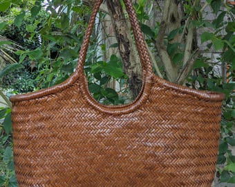 Handwoven Genuine Leather Ladies Hobo Bag - MONALISA - MIDBROWN