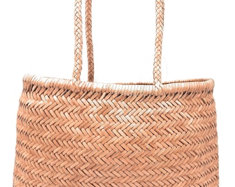 ALTICA Genuine Leather Hand Woven Triple Jump Bamboo Style Ladies Tote Bag - MARIANA