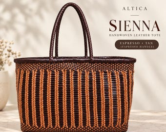 SIENNA | Handwoven Leather Tote Bag | ESPRESSO + TAN (Espresso Handle)