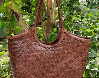 Handwoven Genuine Leather Ladies Hobo Bag - MONALISA - Chestnut