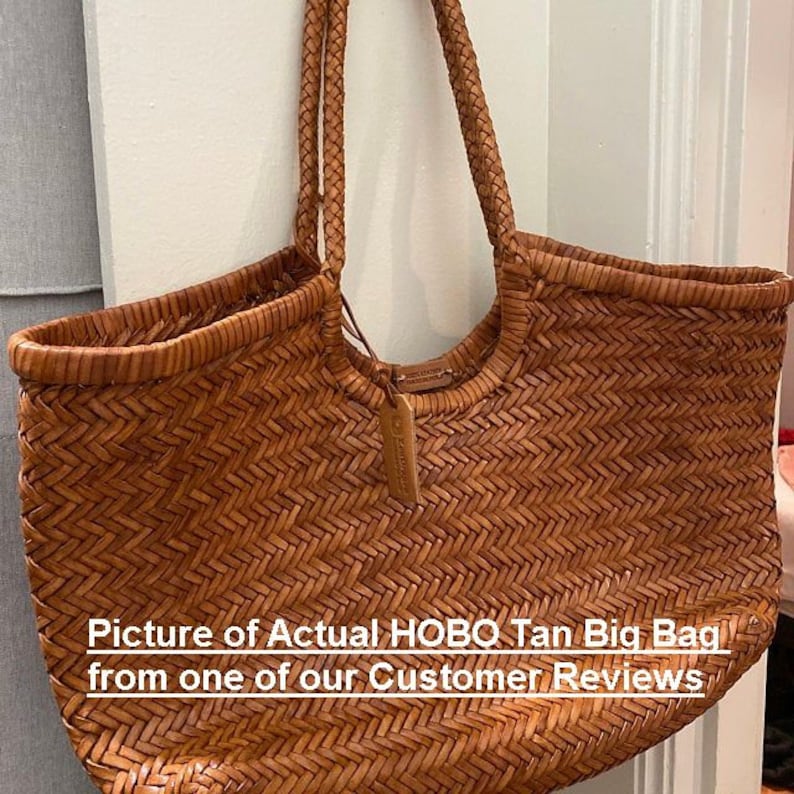TAN MONALISA ALTICA Genuine Leather Hand Woven Triple Jump Bamboo Style Ladies Hobo Bag Big Size