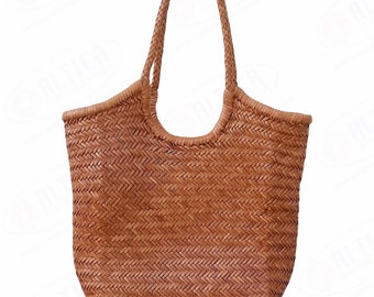 ALTICA Genuine Leather Hand Woven Triple Jump Bamboo Style Ladies Vertical HOBO Bag - DENALI