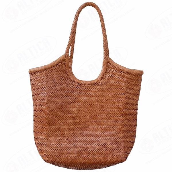 ALTICA Genuine Leather Hand Woven Triple Jump Bamboo Style Ladies Vertical HOBO Bag - DENALI