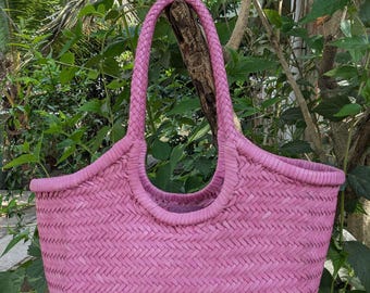 Handwoven Genuine Leather Ladies Hobo Bag - MONALISA - LILAC