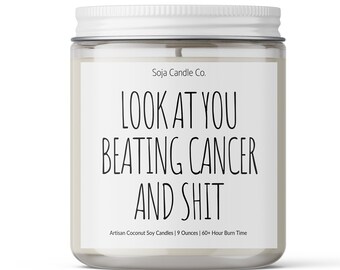 Cancer Survivor Gift: 'Beating Cancer' Coconut Soy Candle, 9 oz, 60+ Hour Burn