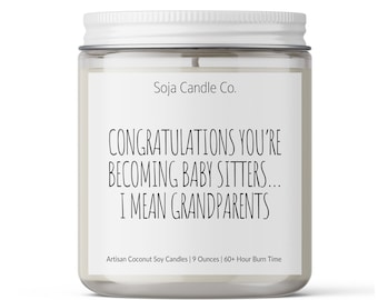 Grandparents Baby Announcement Candle: Funny Pregnancy Reveal, Coconut Soy Wax