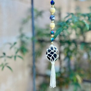 Obsidian Crystal Car Charm • Macrame Rearview Mirror Hanging • Boho Gemstone Suncatcher Decor