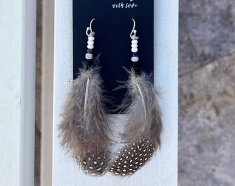 Orecchini con piume in argento sterling: accessori con perline, idee regalo boho, set di gioielli