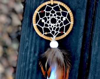Tan Mini Car Dreamcatcher: Boho Rear View Mirror Hanging, Wall Decor & Home Gifts