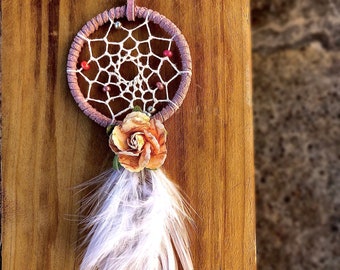 Pink Rose Mini Traumfänger: Boho Auto Rückspiegel Dekor, Anhänger, Accessoires Geschenk