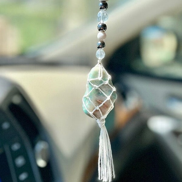 Custom Crystal Car Charm, Macrame Crystal Car Hanger, Crystal Car Accessories, Crystal Car Protection, Sun Catcher, Gemstones Car Charm