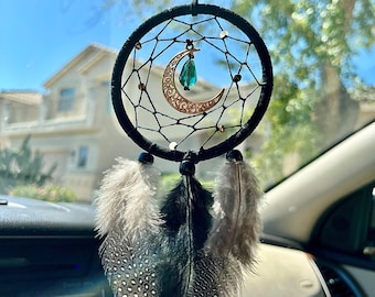 Black Moon Dreamcatcher: Car Charm Rearview Mirror Hanging, Boho Bedroom Decor Accessories, Gift Ideas