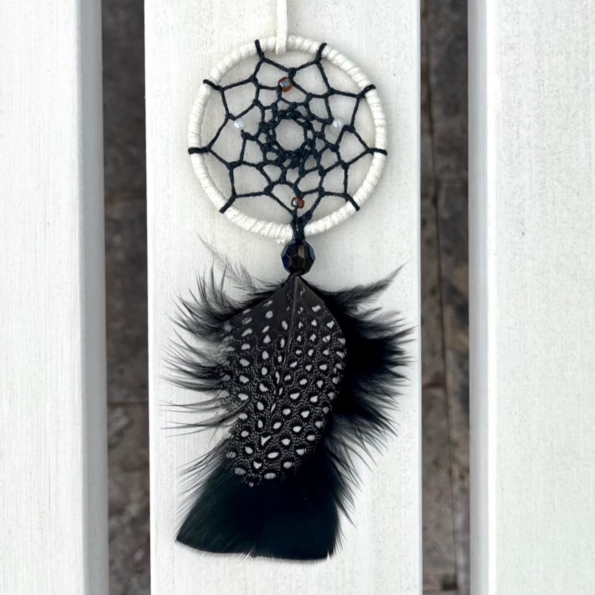 Spotted Feather Mini Dreamcatcher: Car Rear View Mirror Hanging, Woven Decor & Gift Ideas