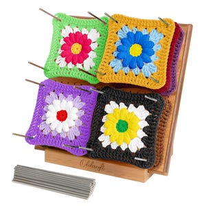 Olikraft Crochet Blocking Board with Pegs 50 Pins - Granny Square Blocking Boards for Crochet Projects - Yarn Supplies Tools (8" 11" 14")