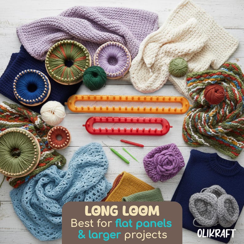 Olikraft Knitting Loom Kit – A Set of Round & Long Looms with Picks immagine 4