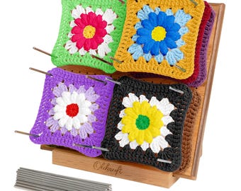 Crochet Blocking Board with Pegs – Granny Square Projects (8" 11" 14")