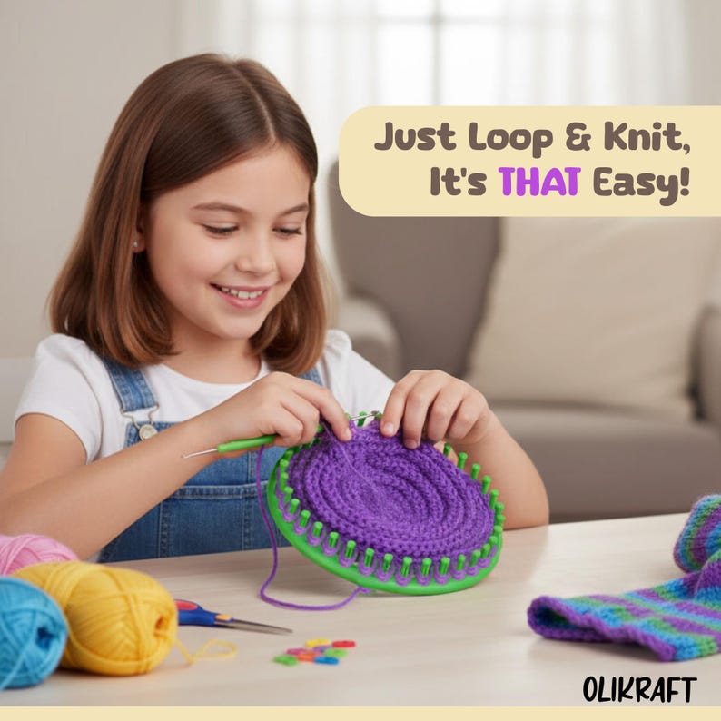 Olikraft Knitting Loom Kit – A Set of Round & Long Looms with Picks immagine 5