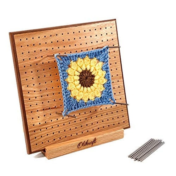 Wooden Blocking Board for Granny Square Gift for Knitting and Crochet Lover  Include 50 Stainless Steel Pins & Stand 8 11 14 