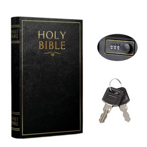 Real Pages Portable Diversion Book Safe with Combination or Key  Lock - Hollowed Out with Hidden Secret Compartment for Money (Bible)