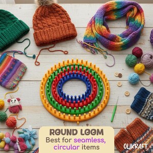 Olikraft Knitting Loom Kit – A Set of Round & Long Looms with Picks immagine 3