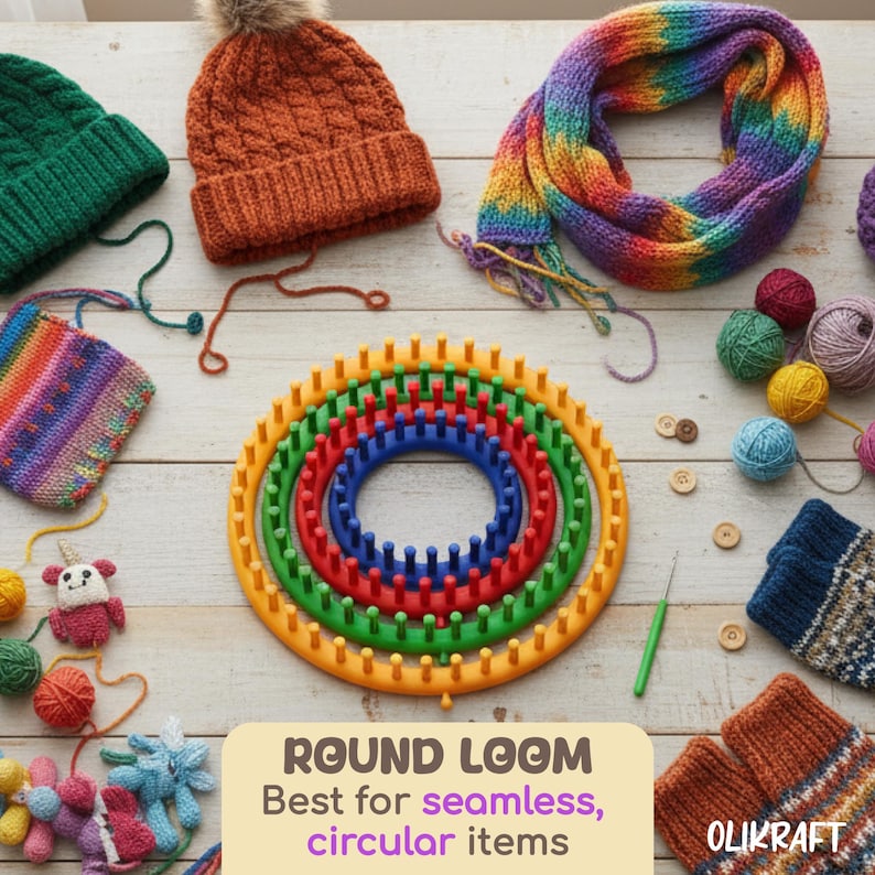 Olikraft Knitting Loom Kit – A Set of Round & Long Looms with Picks immagine 3
