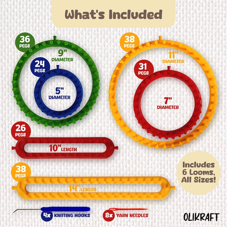 Olikraft Knitting Loom Kit – A Set of Round & Long Looms with Picks immagine 2