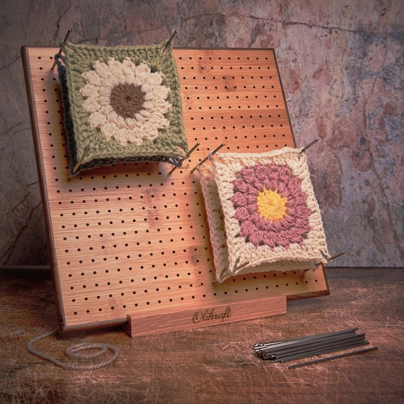 Wooden Blocking Board for Granny Square Gift for Knitting and Crochet Lover  Include 50 Stainless Steel Pins & Stand 8 11 14 