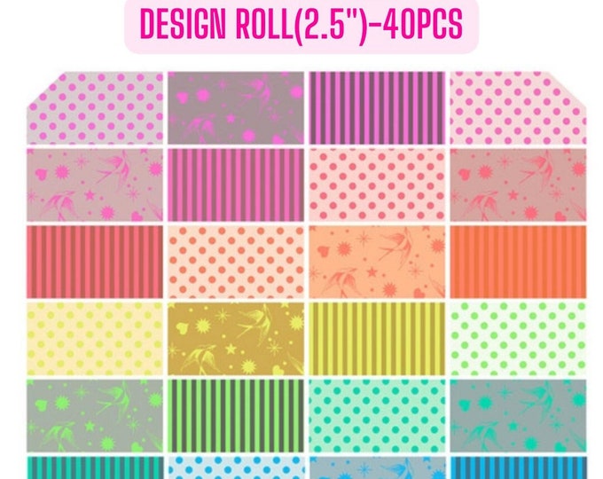 Neon True Color - Design Roll (2.5" x 44"- strips)- Tula Pink - 40 pieces - FreeSpirit Fabrics - 100% Cotton