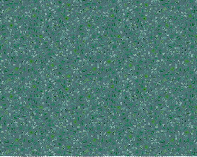 Cats in the Garden - Windham Fabrics - Vivian Yiwing - Floating Petals, Teal - 53855-1