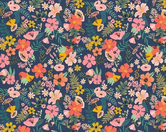 Floral Pets - Mia Charro - FreeSpirit Fabrics - Gardenara Night - Blue - PWMC046.XBLUE