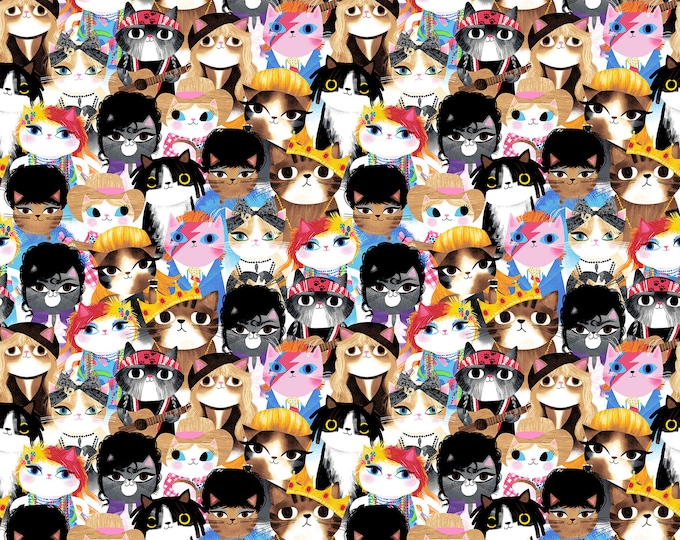 Mew-Sic Legends - Angie Rozelaar - StuidoE Fabrics - 7358-93 Multi - Cat Faces