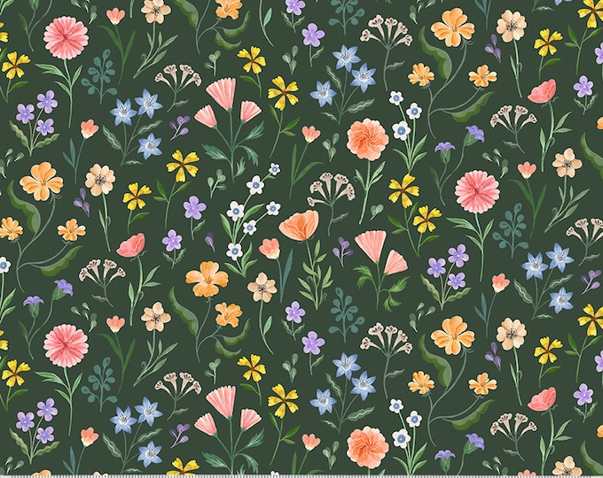 Cats in the Garden - Windham Fabrics - Vivian Yiwing - Flower Field, Midnight - 53852-3