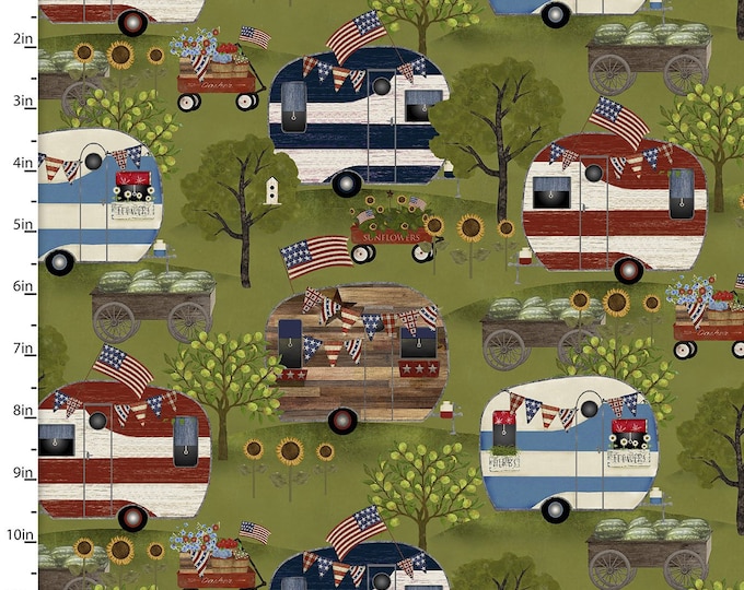 Patriotic Summer by Beth Albert -  3 Wishes Fabric - Green